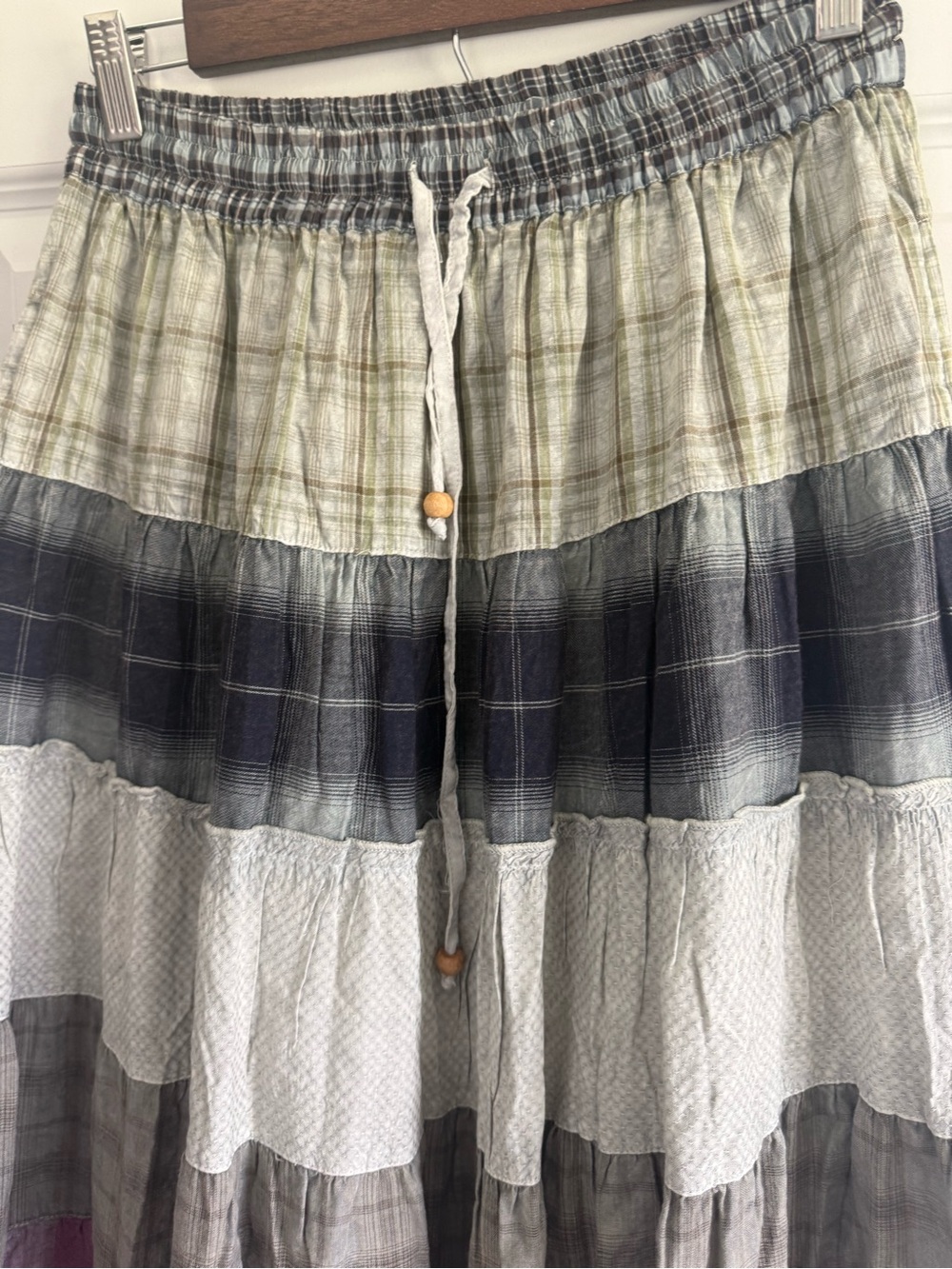 Young Threads Vintage Boho Vibes Plaid Crinkled Tiered Maxi Skirt NWT - Picture 3 of 14